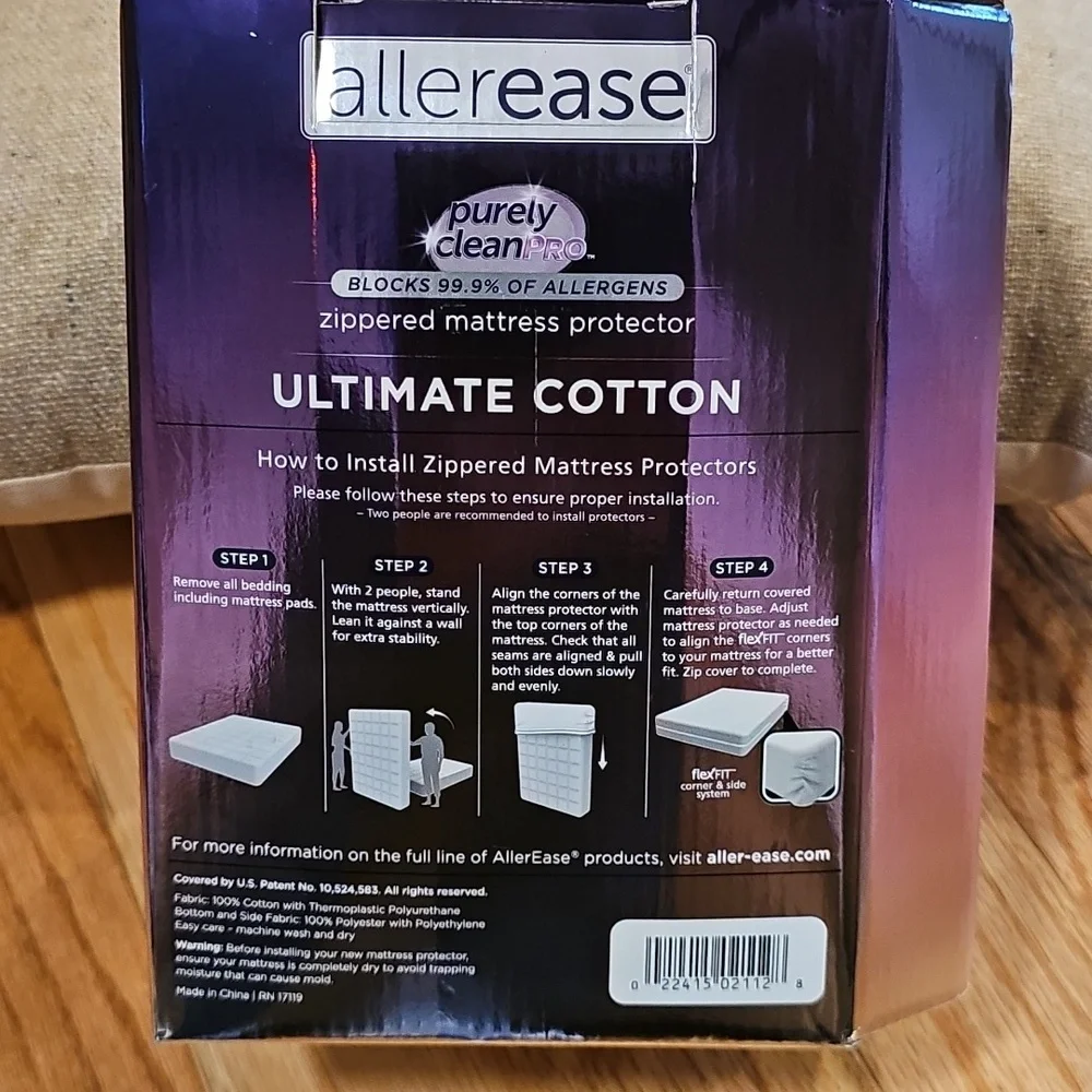 AllerEase Ultimate Cotton Zippered Mattress Protector, Full Size, NWT